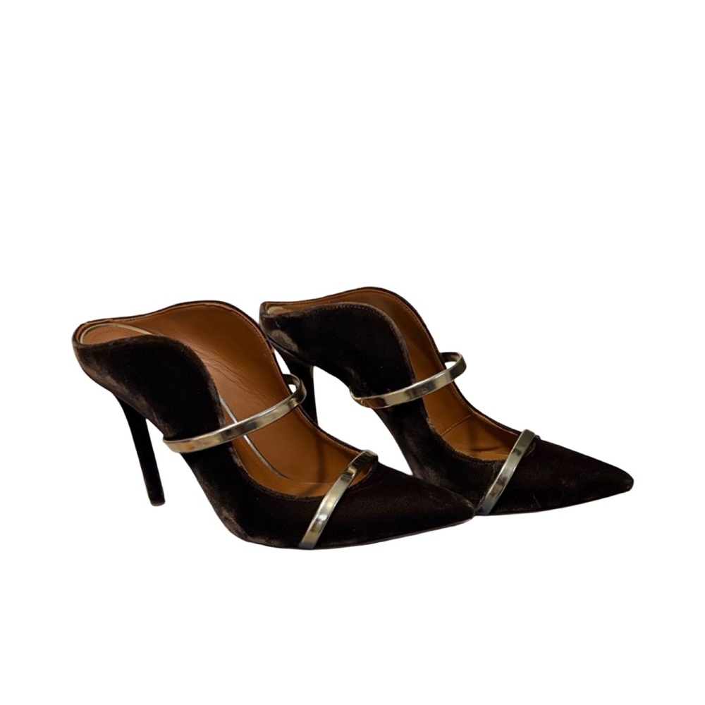 Malone Souliers Velvet Pointed Mules with Metallic Straps